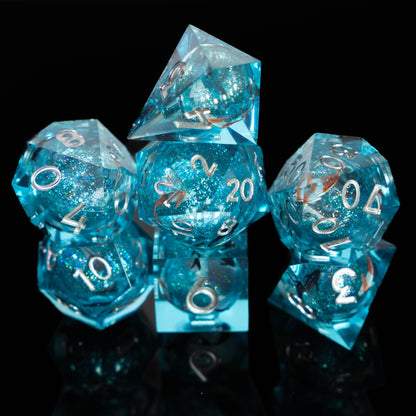 these dice are lucky sharp edge resin koi fish dungeons and dragons (aka dnd or d&d) game dice set, including a d20, d12, d10, d8, d6, and d4