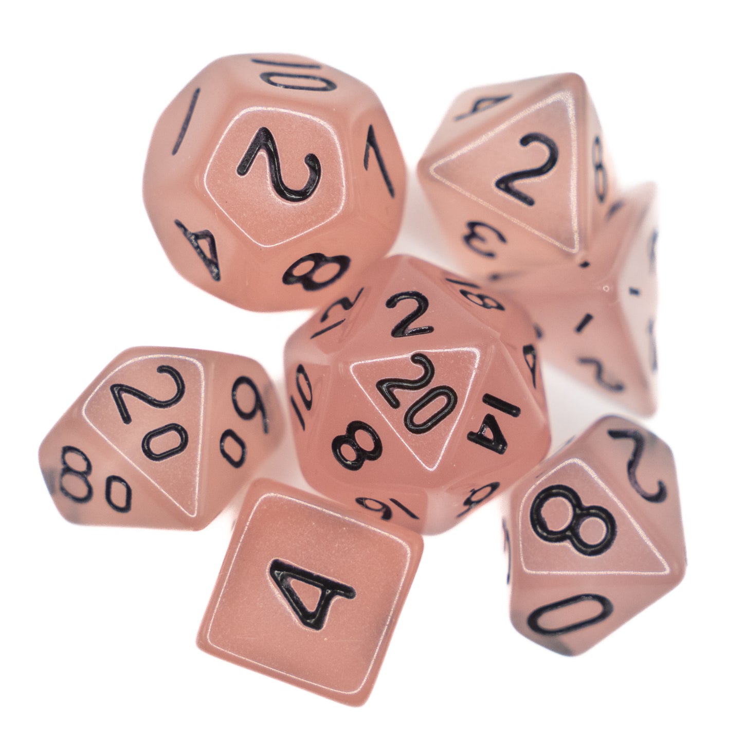 pink glow in the dark mini dnd dice set