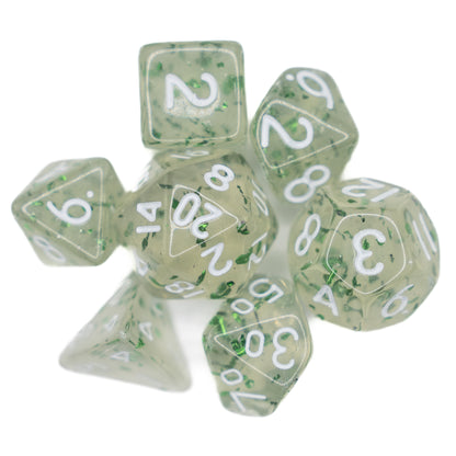 green glitter mini dnd dice set