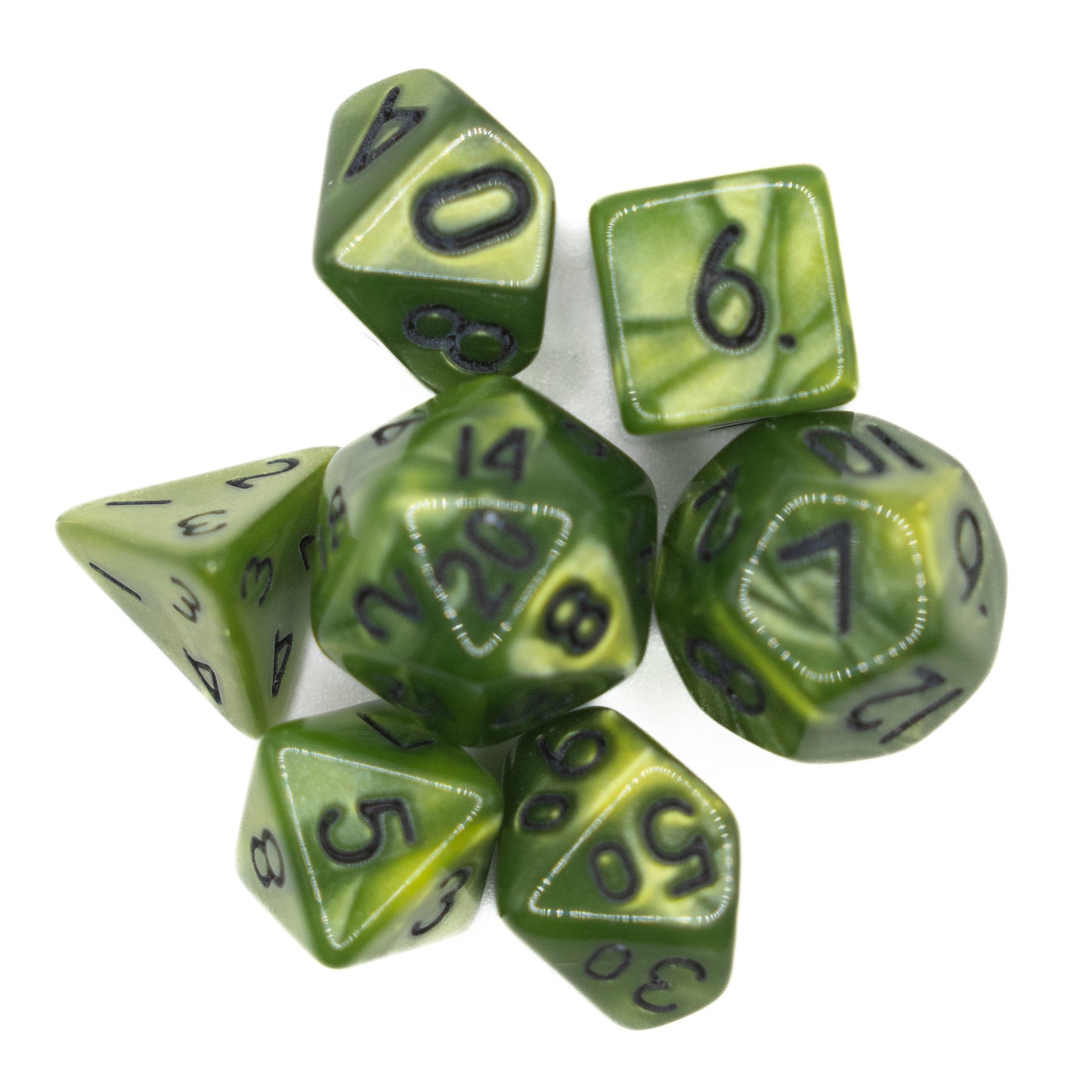 green swirl mini dnd dice set