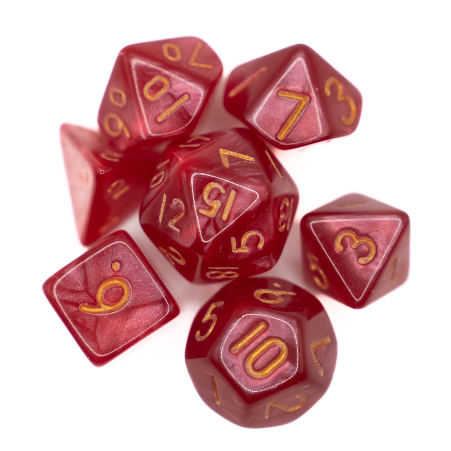 red swirl mini dnd dice set
