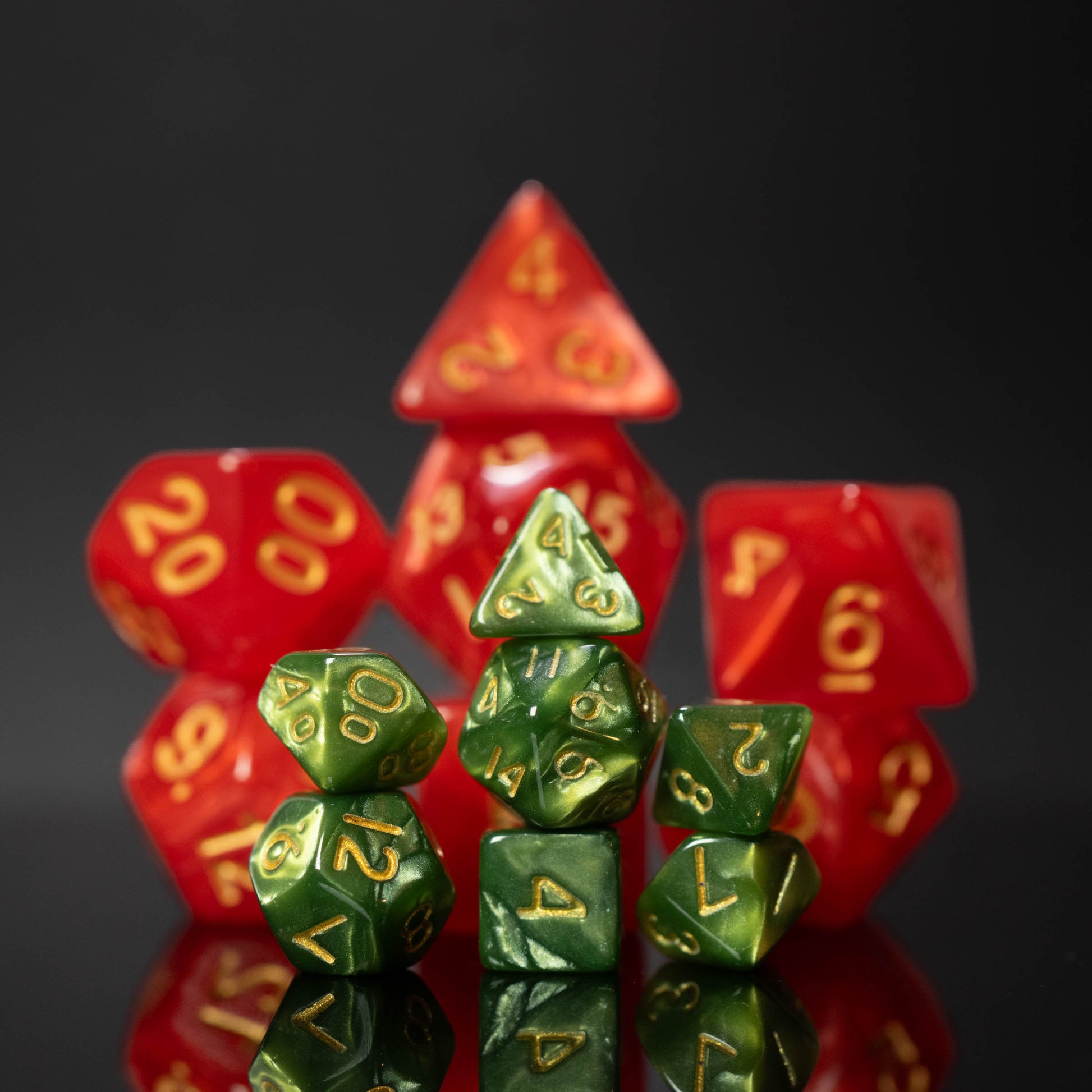 mystery mini acrylic dungeons and dragons (aka dnd or d&d) game dice set, including a d20, d12, d10, d8, d6, and d4