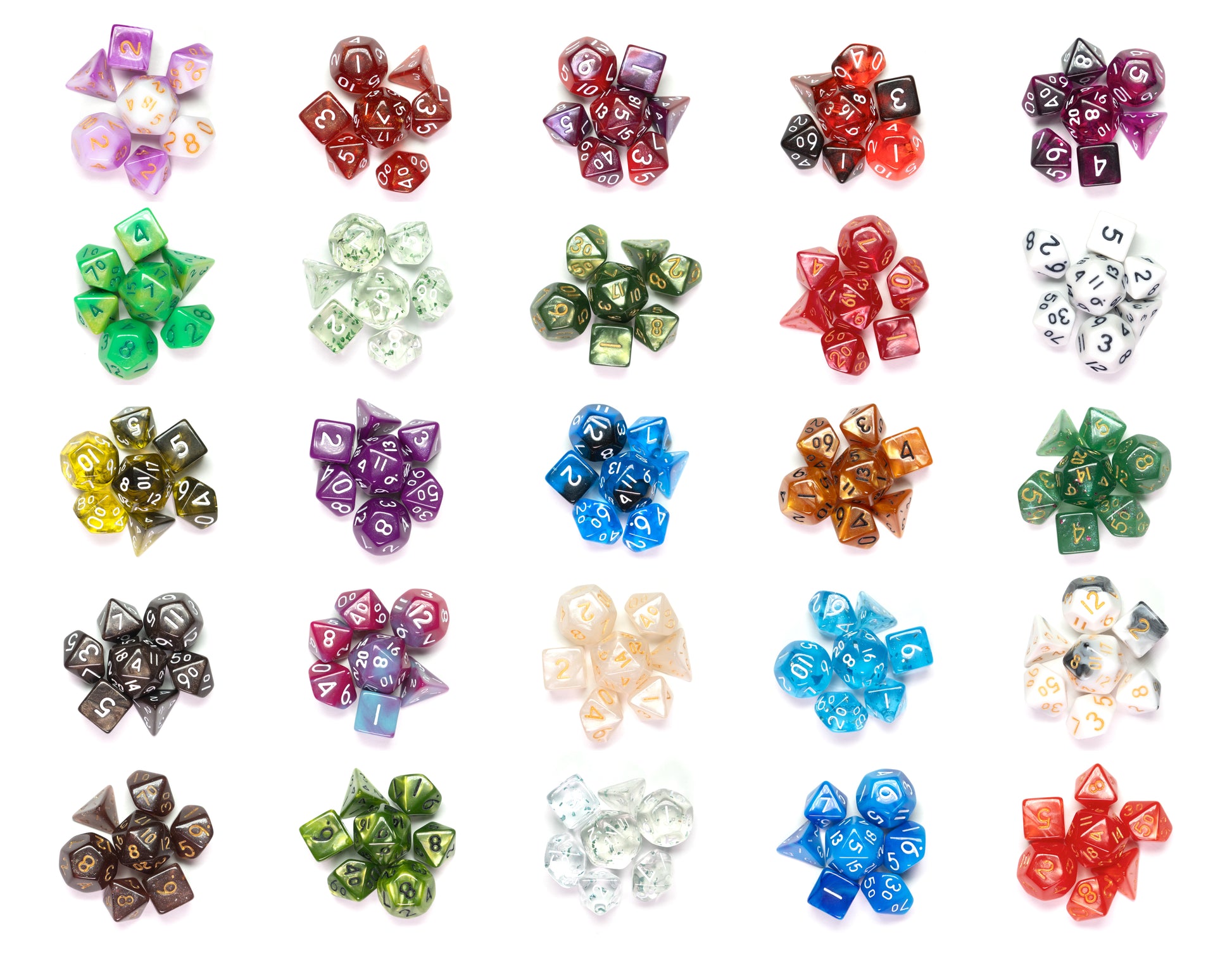 mystery mini acrylic dungeons and dragons (aka dnd or d&d) game dice set, including a d20, d12, d10, d8, d6, and d4