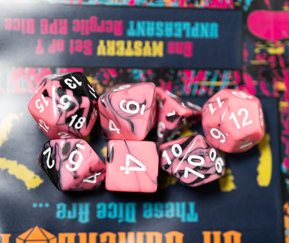 mystery these dice are ugly acrylic dungeons and dragons (aka dnd or d&d) game dice set, including a d20, d12, d10, d8, d6, and d4