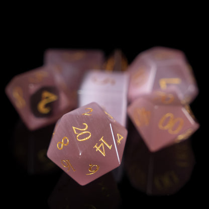 pink cat's eye gemstone dnd dice set