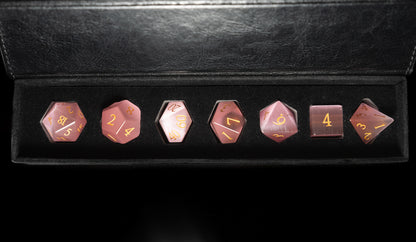 pink cat's eye gemstone dnd dice set
