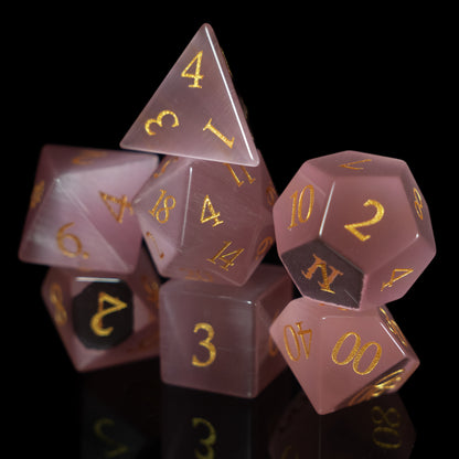 pink cat's eye gemstone dnd dice set