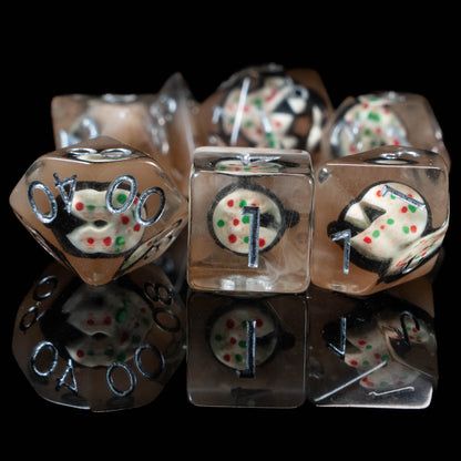 Pizza Lover DND Dice Set – 7 Piece Clear Resin Polyhedral RPG Dice with Embedded Mini Pizza Designs & Pizza Velvet Dice Bag | Funny Food Themed TTRPG Dice for Pathfinder & Fantasy Gamers