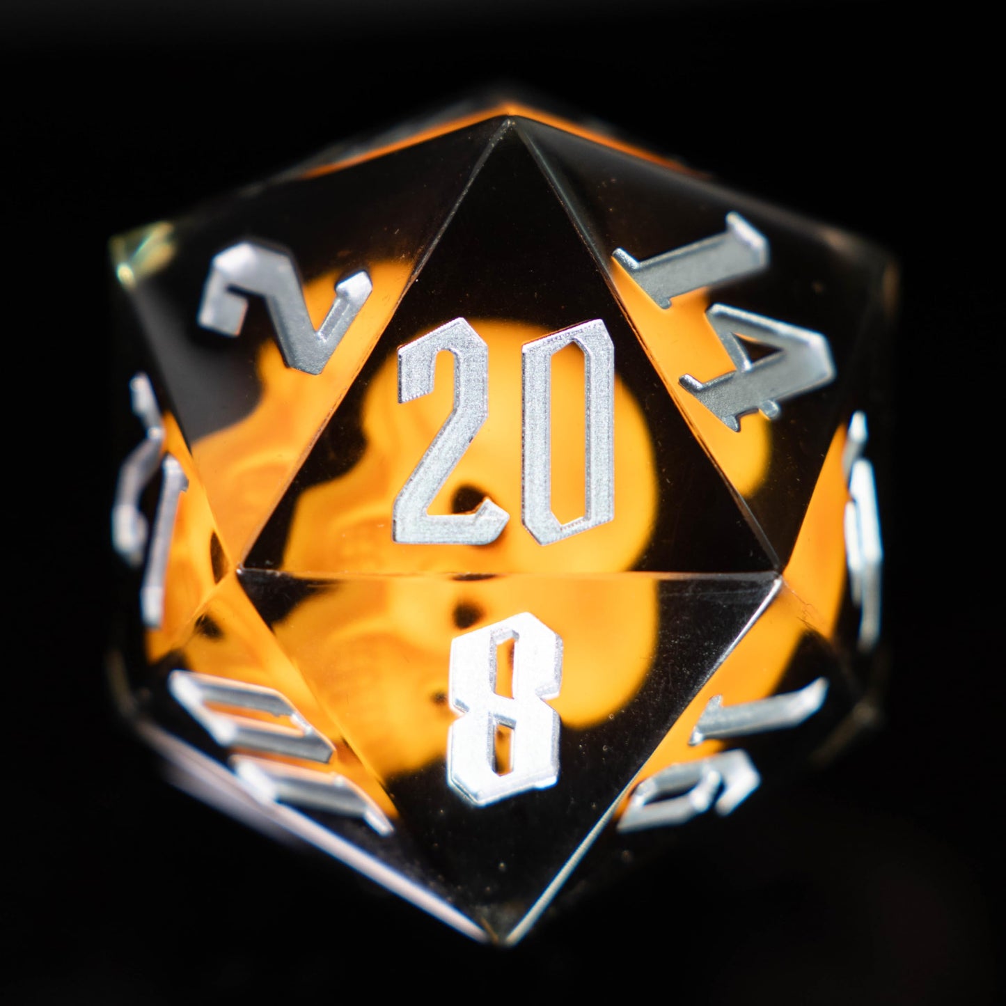 Giant d20 Skull Gaming Die | 55mm Clear Resin Polyhedral RPG Die with Silver Numbering | Sir GameAlot | Glow in the Dark | Spindown Die