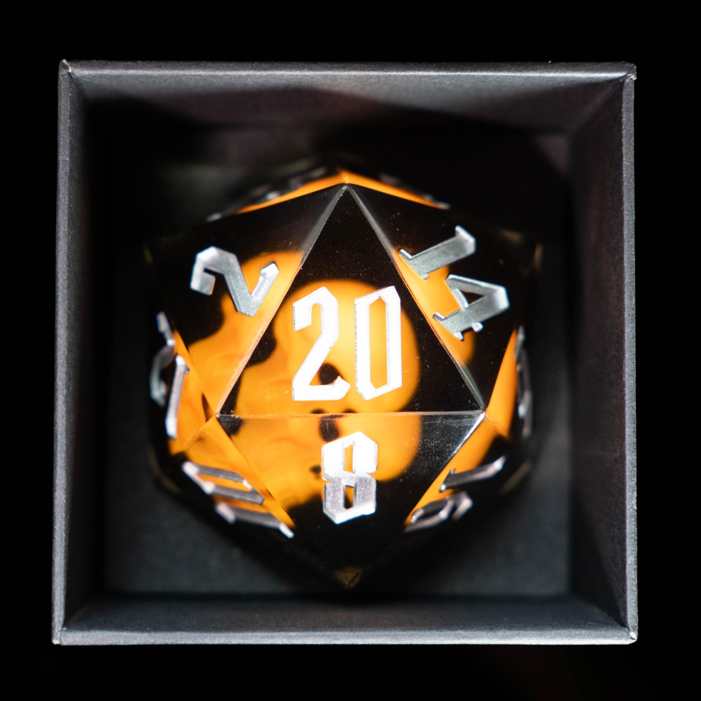 Giant d20 Skull Gaming Die | 55mm Clear Resin Polyhedral RPG Die with Silver Numbering | Sir GameAlot | Glow in the Dark | Spindown Die