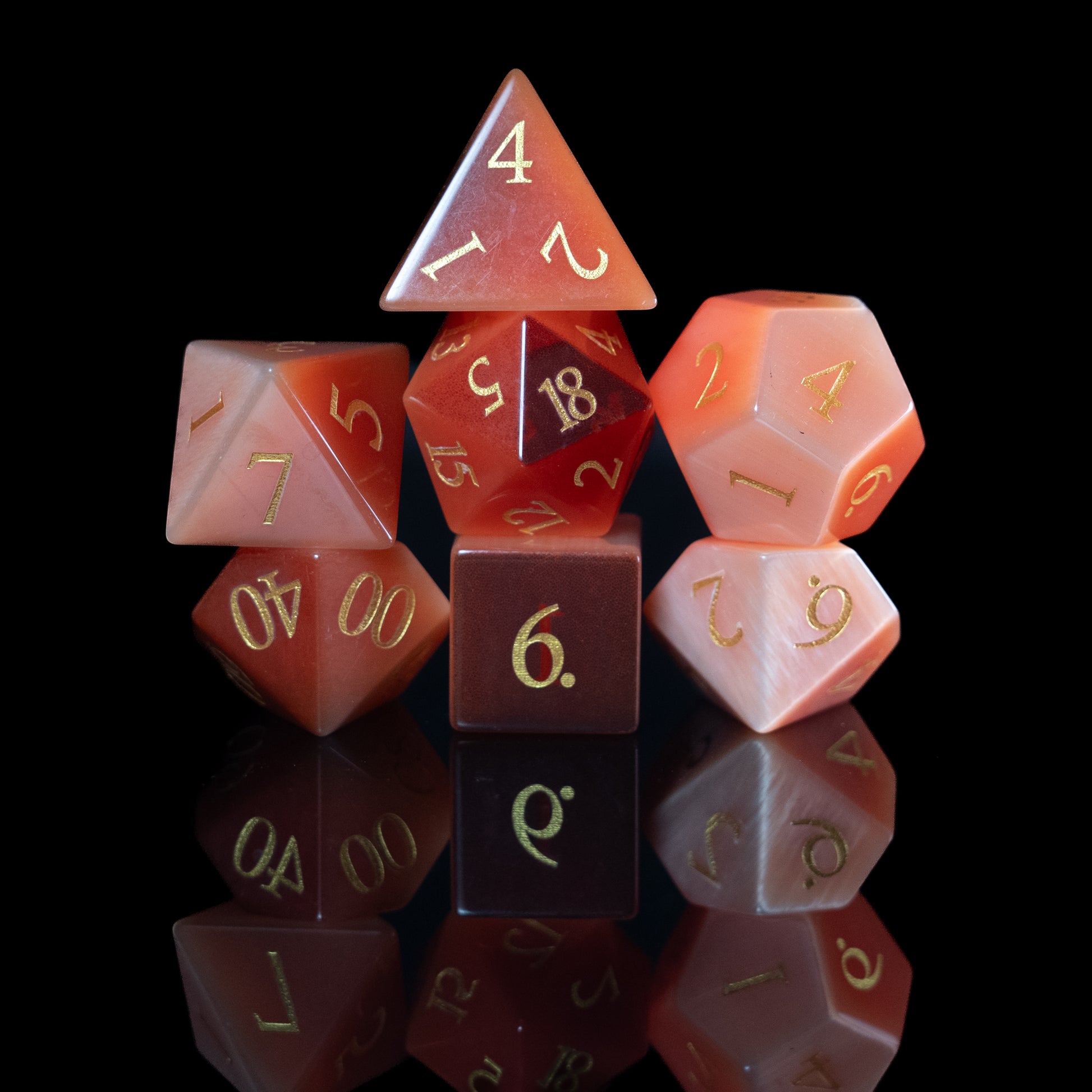 strawberry cat's eye gemstone dnd dice set