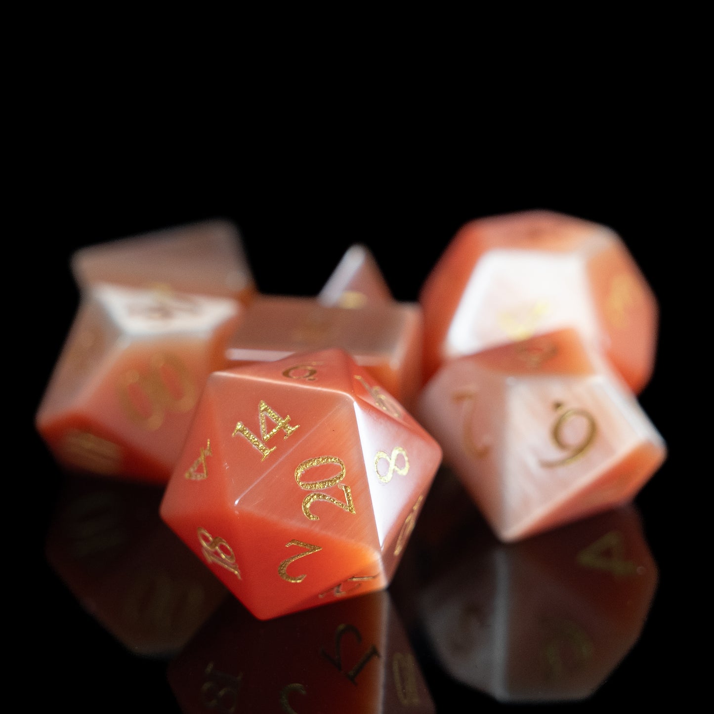 strawberry cat's eye gemstone dnd dice set
