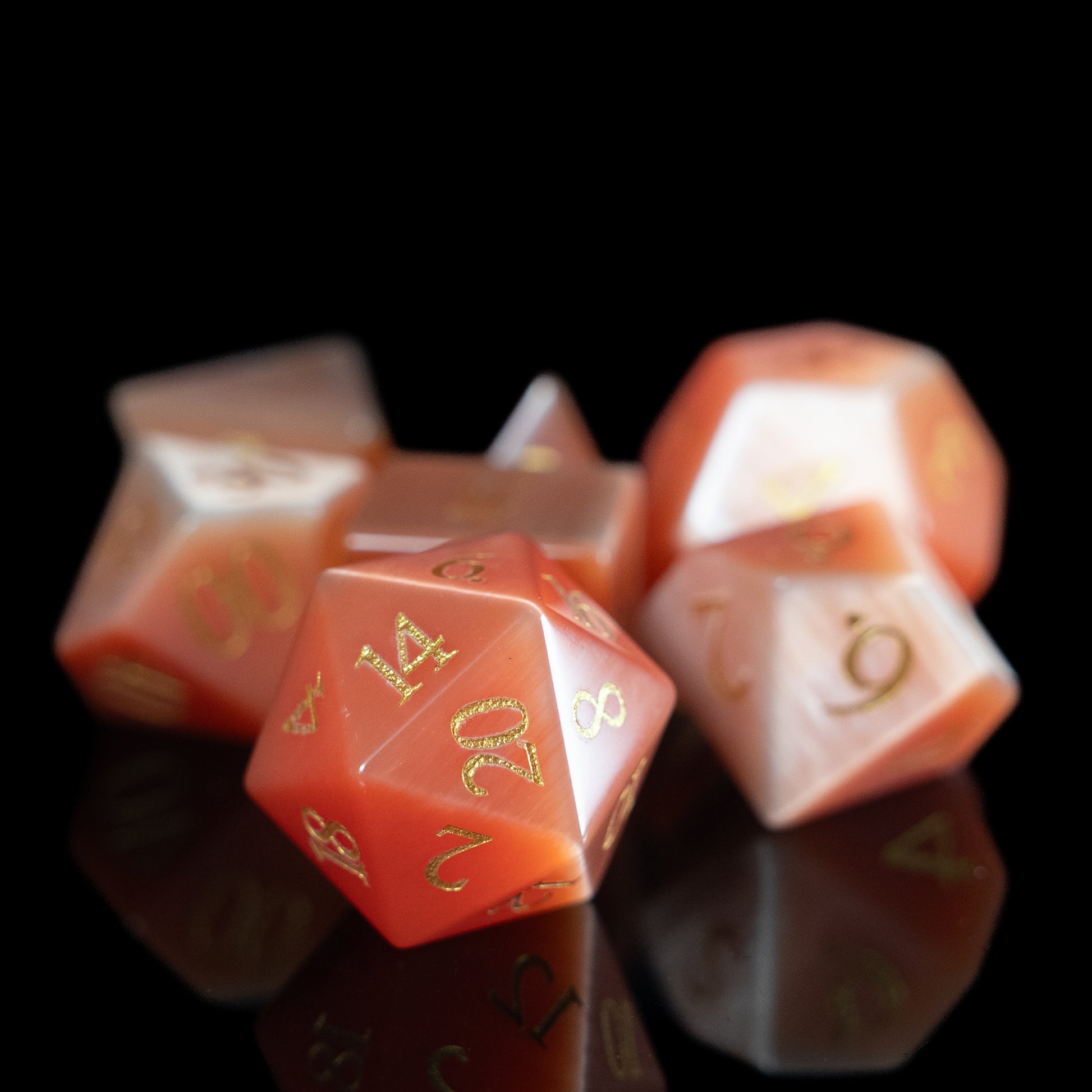 strawberry cat's eye gemstone dnd dice set