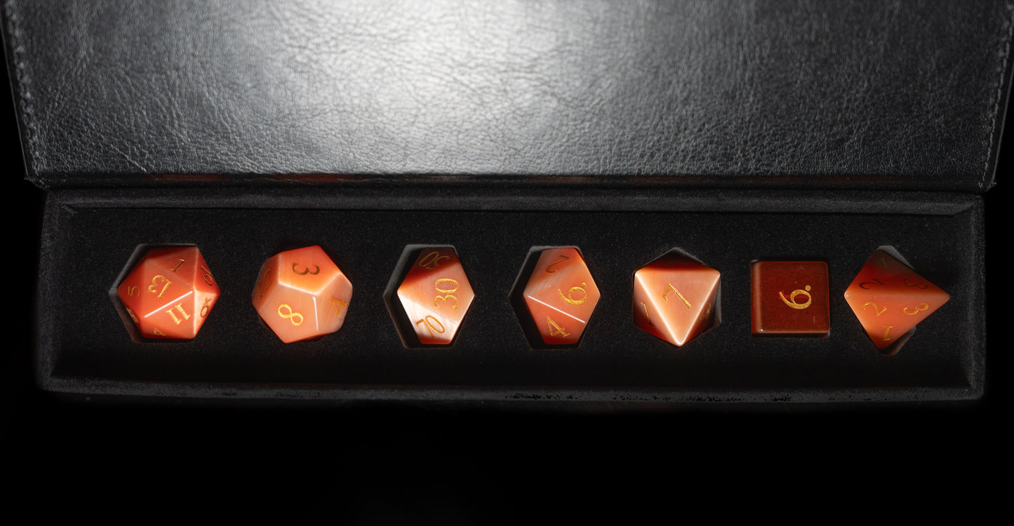 strawberry cat's eye gemstone dnd dice set