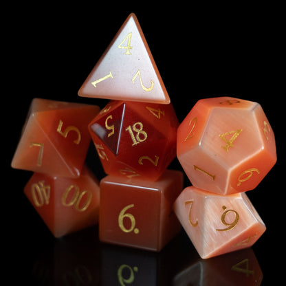 strawberry cat's eye gemstone dnd dice set