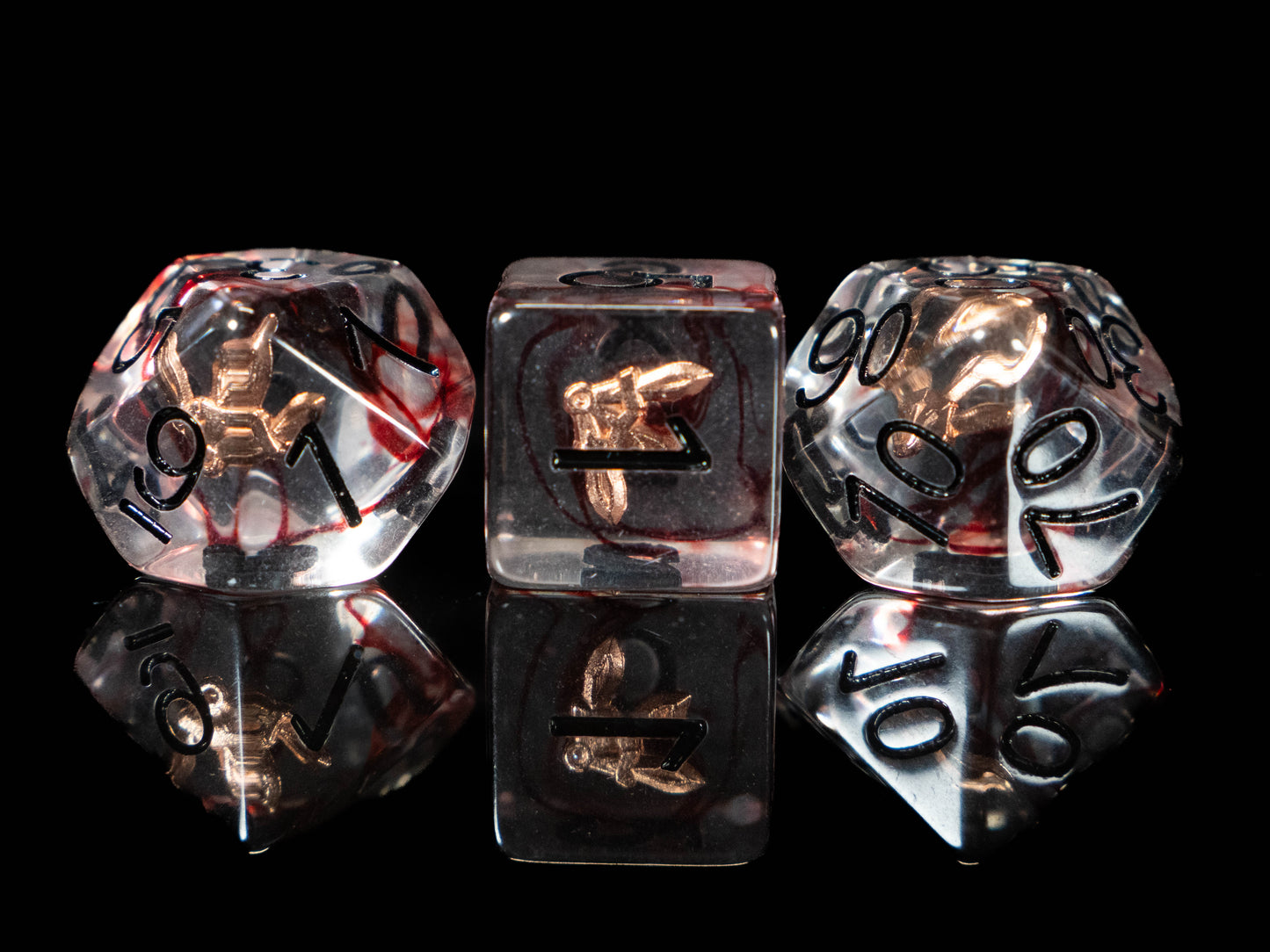 Rogue DND Dice Set – 7 Piece Red Resin Polyhedral RPG Dice with Embedded Throwing Knife Designs & Rogue Velvet Dice Bag | Fantasy TTRPG Dice for Pathfinder, Assassins, Thieves & Stealth Characters