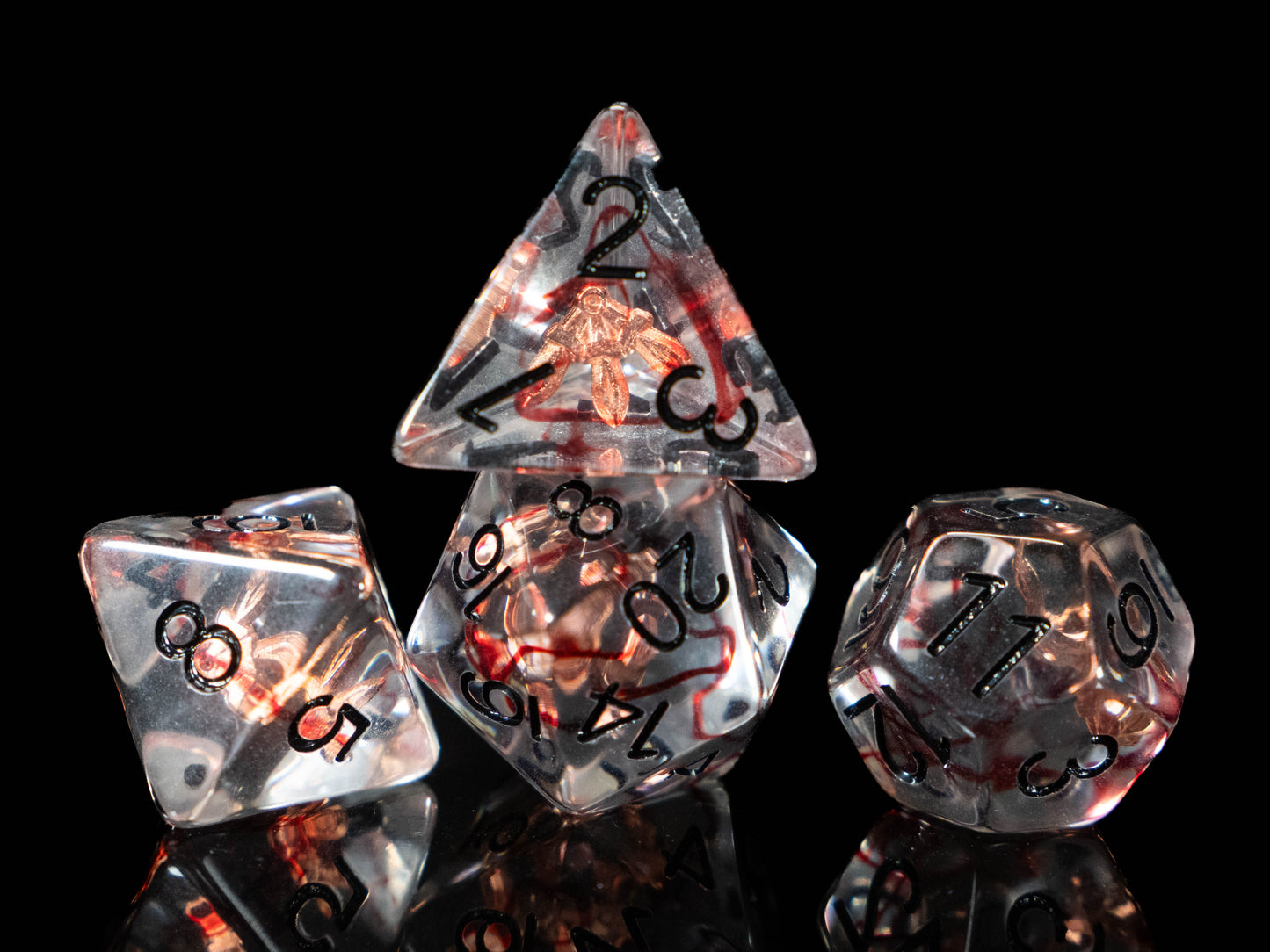 Rogue DND Dice Set – 7 Piece Red Resin Polyhedral RPG Dice with Embedded Throwing Knife Designs & Rogue Velvet Dice Bag | Fantasy TTRPG Dice for Pathfinder, Assassins, Thieves & Stealth Characters