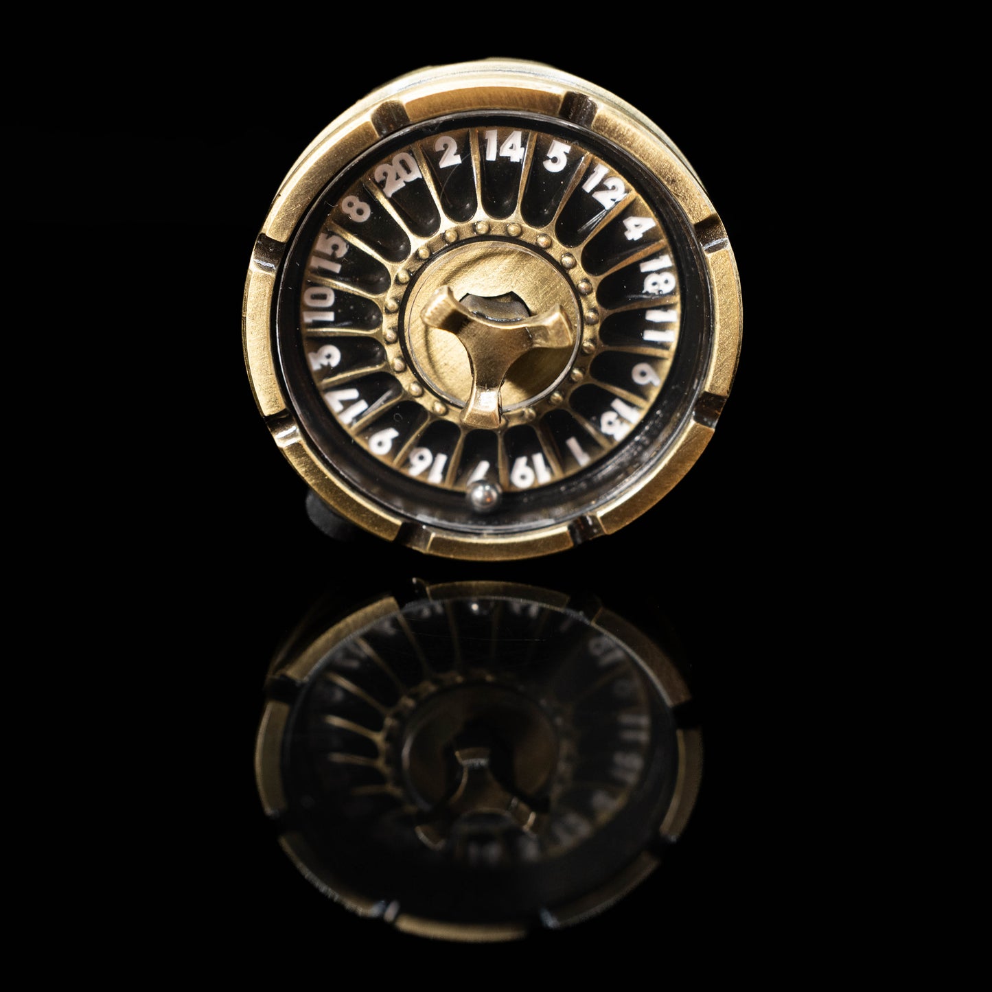 brass roulette spinner for d20 twenty sided dice rolls in dungeons and dragons (aka dnd or d&d) or other role playing games