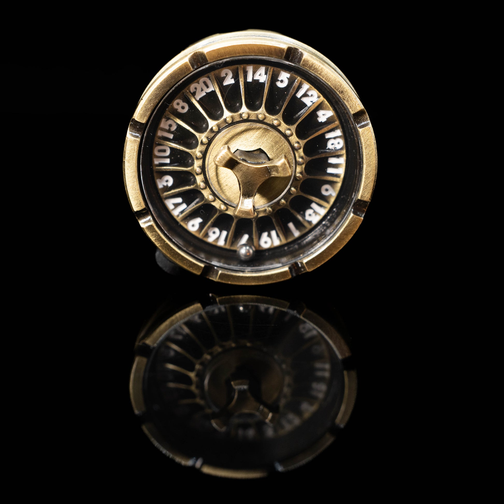 brass roulette spinner for d20 twenty sided dice rolls in dungeons and dragons (aka dnd or d&d) or other role playing games
