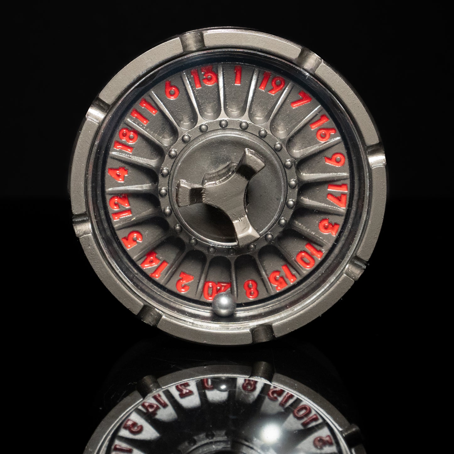 black silver roulette spinner for d20 twenty sided dice rolls in dungeons and dragons (aka dnd or d&d) or other role playing games
