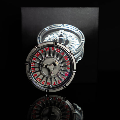 black silver roulette spinner for d20 twenty sided dice rolls in dungeons and dragons (aka dnd or d&d) or other role playing games