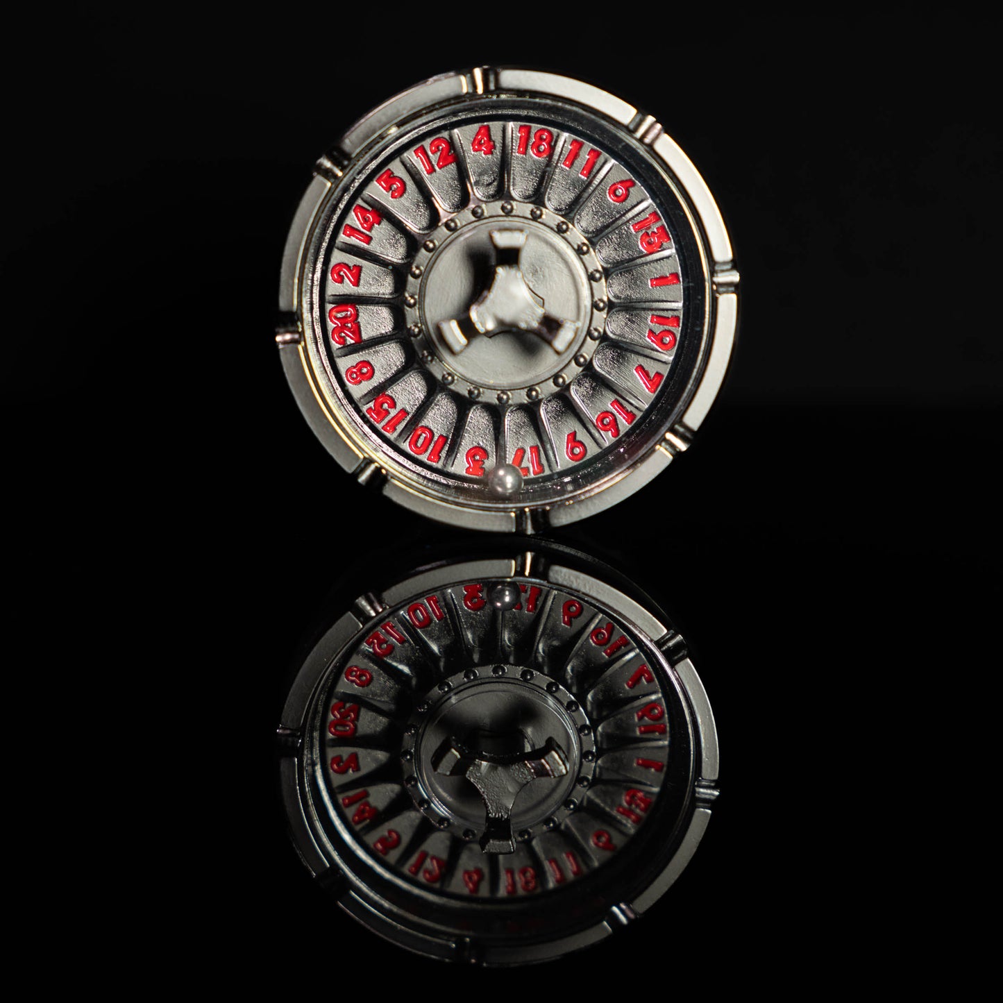 black silver roulette spinner for d20 twenty sided dice rolls in dungeons and dragons (aka dnd or d&d) or other role playing games
