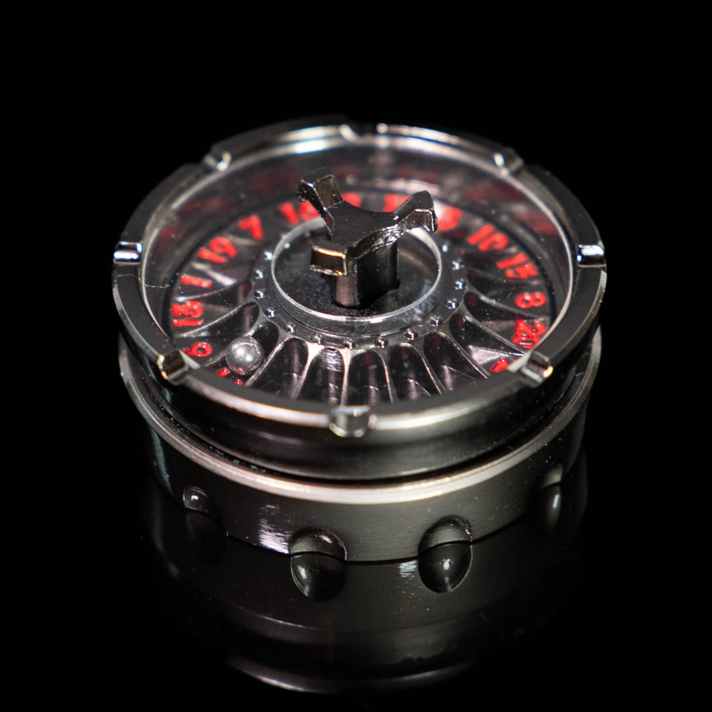 black silver roulette spinner for d20 twenty sided dice rolls in dungeons and dragons (aka dnd or d&d) or other role playing games