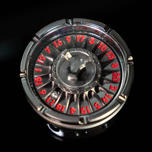black silver roulette spinner for d20 twenty sided dice rolls in dungeons and dragons (aka dnd or d&d) or other role playing games