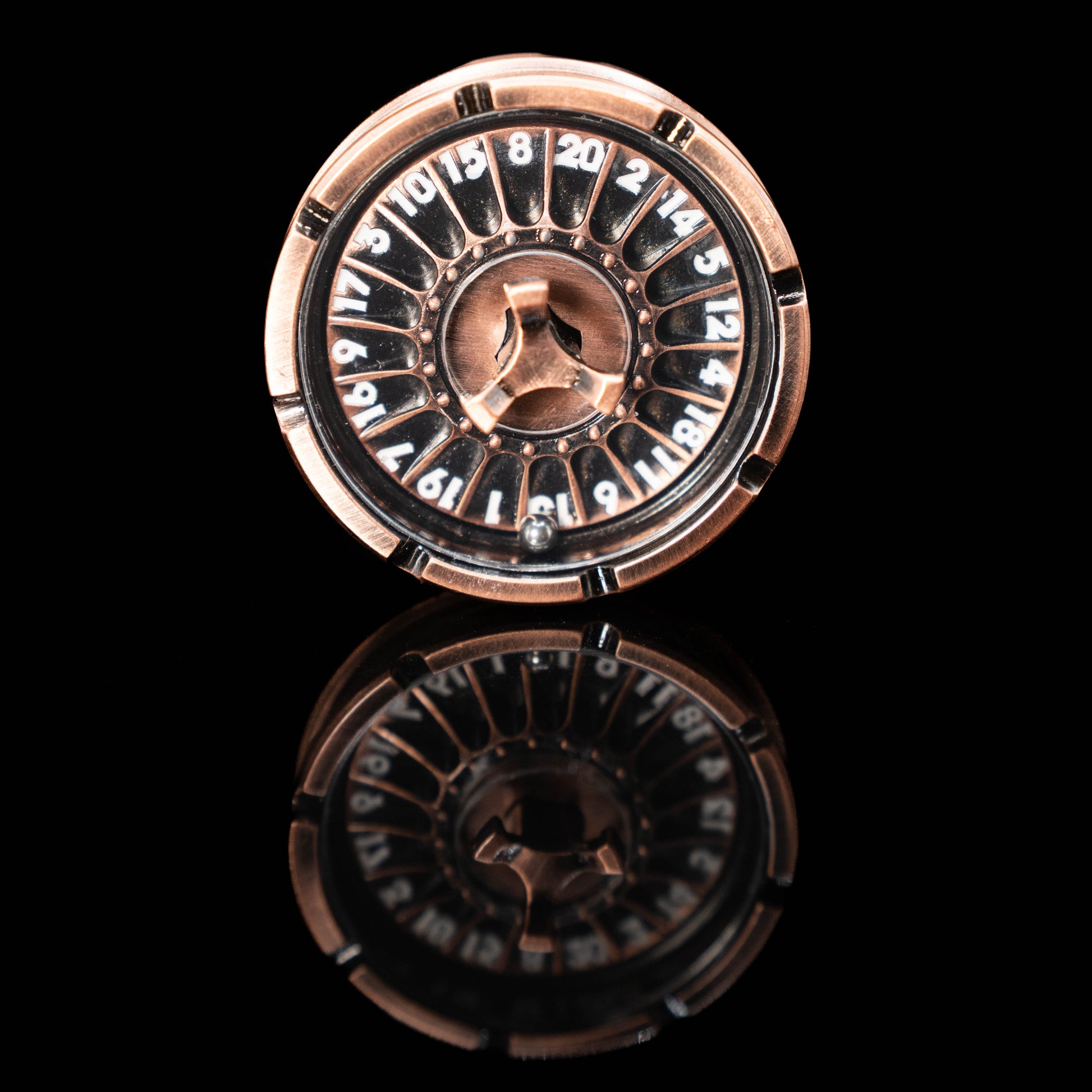 copper roulette spinner for d20 twenty sided dice rolls in dungeons and dragons (aka dnd or d&d) or other role playing games