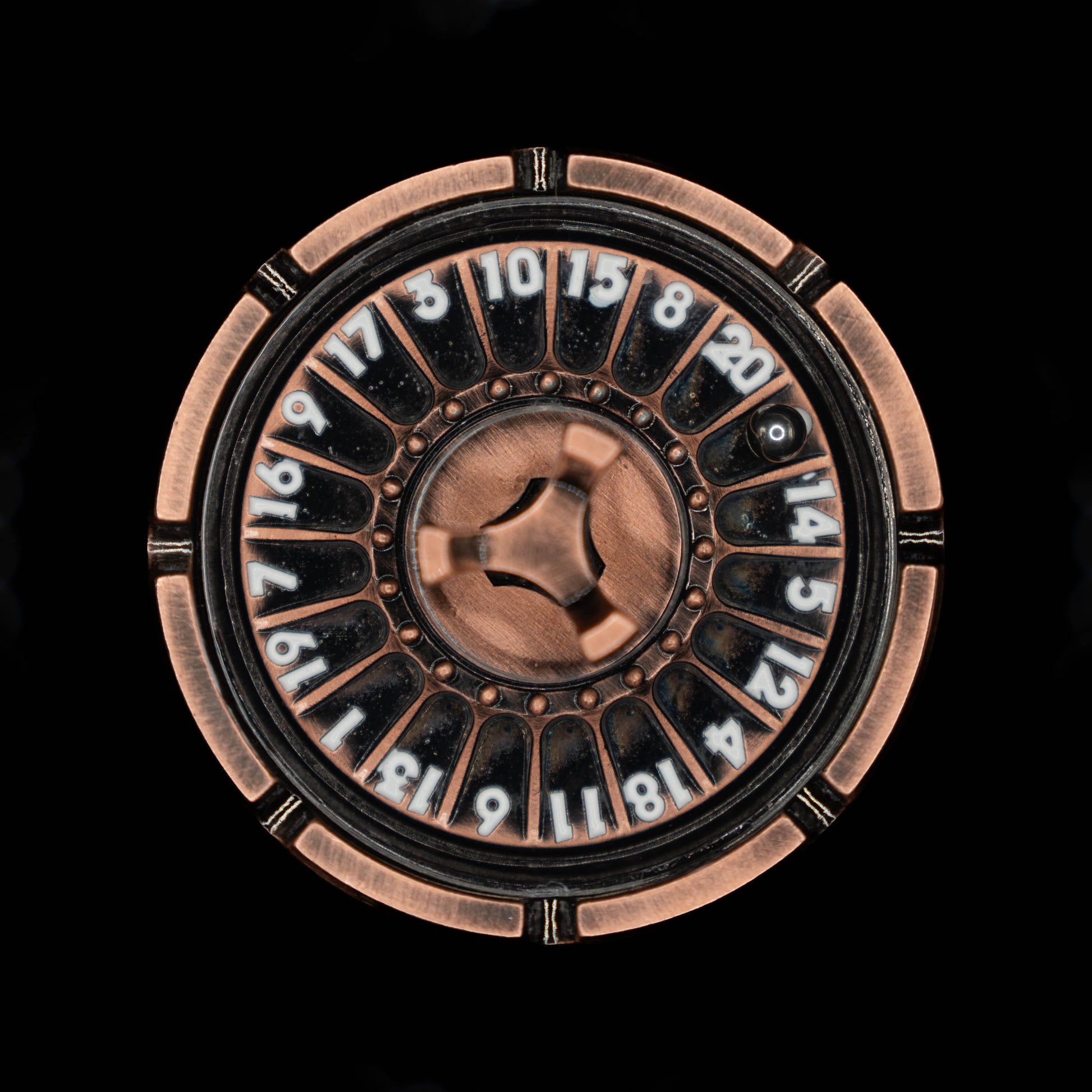 copper roulette spinner for d20 twenty sided dice rolls in dungeons and dragons (aka dnd or d&d) or other role playing games