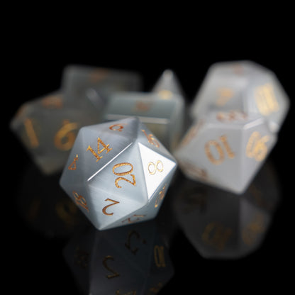 white cat's eye gemstone dnd dice set