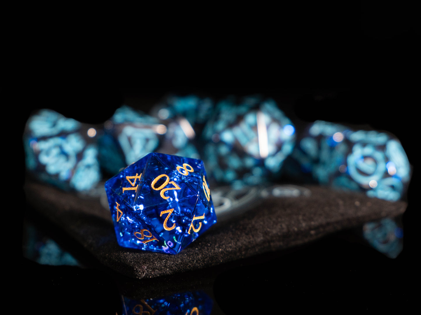 Wizard DND Dice Set – 8 Piece Acrylic Polyhedral RPG Dice with Arcane Symbols, Bonus Blue Cracked Crystal D20 & Wizard Dice Bag | Fantasy TTRPG Dice for Pathfinder, Mages & Spellcasters