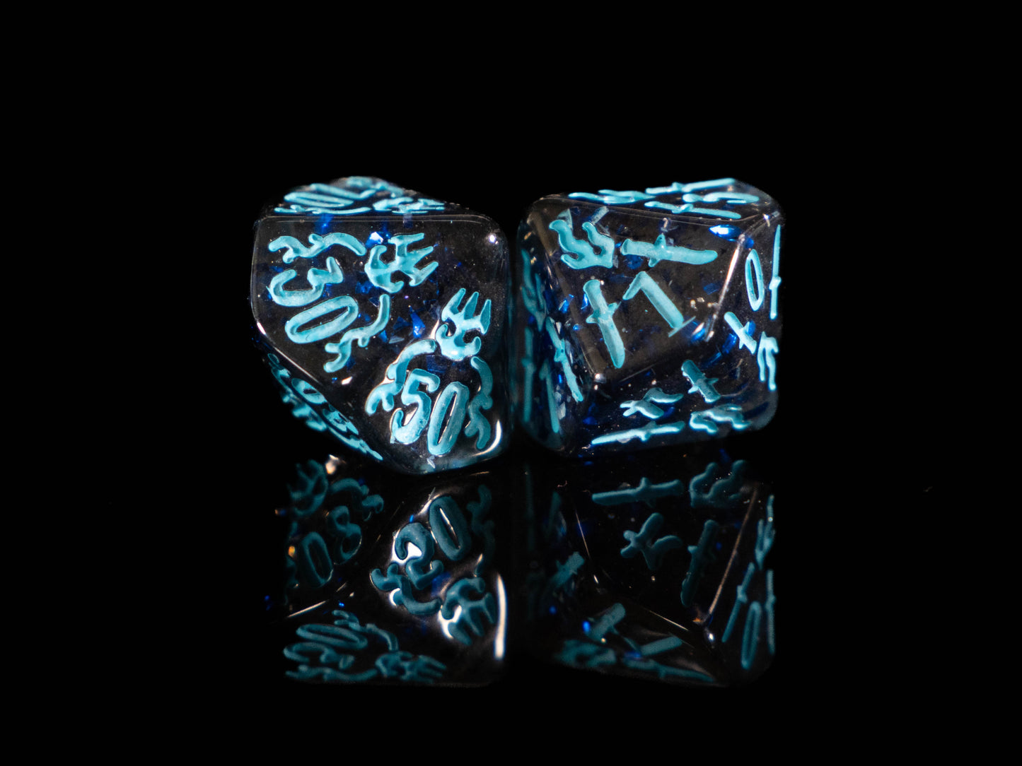 Wizard DND Dice Set – 8 Piece Acrylic Polyhedral RPG Dice with Arcane Symbols, Bonus Blue Cracked Crystal D20 & Wizard Dice Bag | Fantasy TTRPG Dice for Pathfinder, Mages & Spellcasters