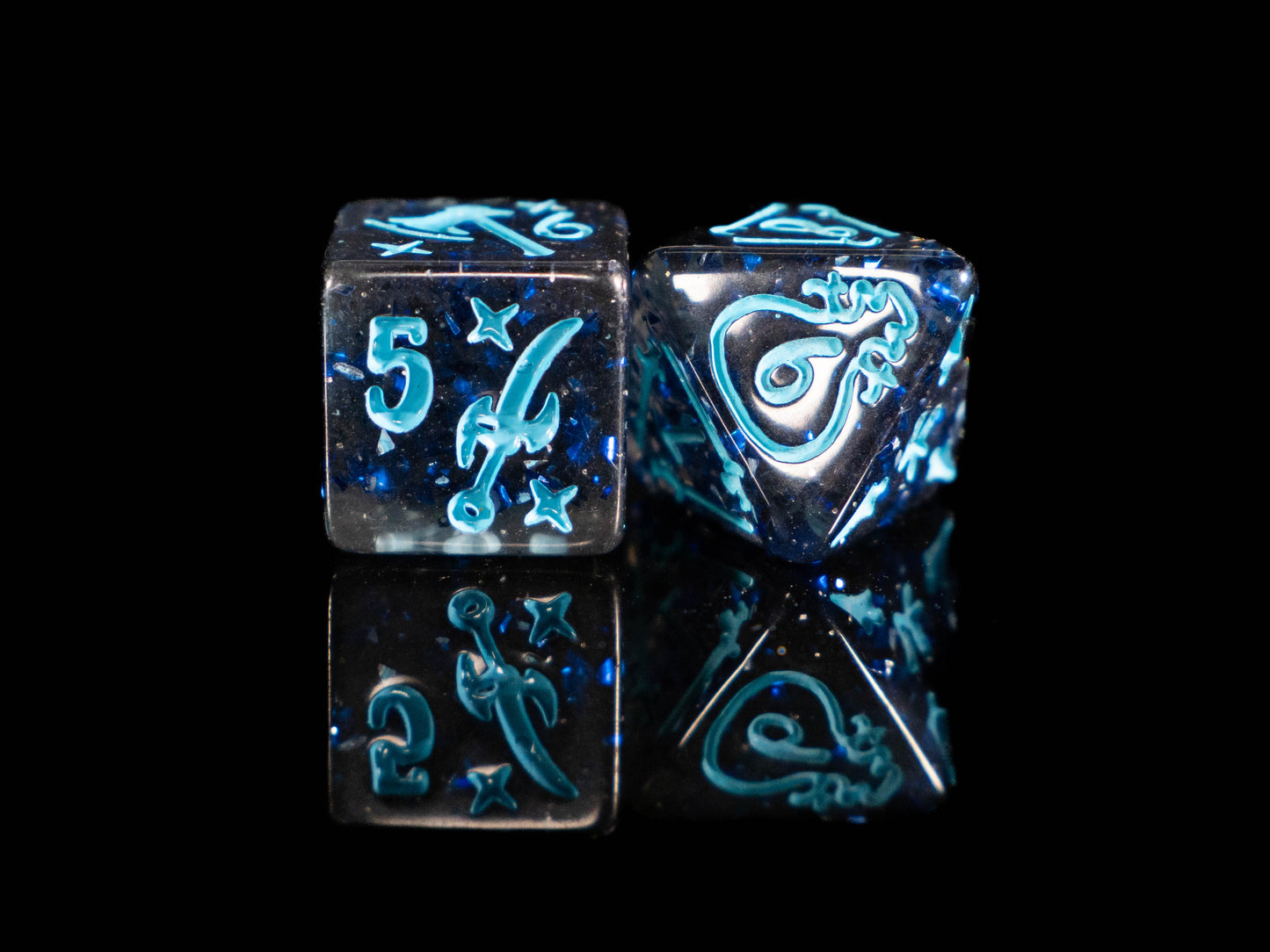 Wizard DND Dice Set – 8 Piece Acrylic Polyhedral RPG Dice with Arcane Symbols, Bonus Blue Cracked Crystal D20 & Wizard Dice Bag | Fantasy TTRPG Dice for Pathfinder, Mages & Spellcasters
