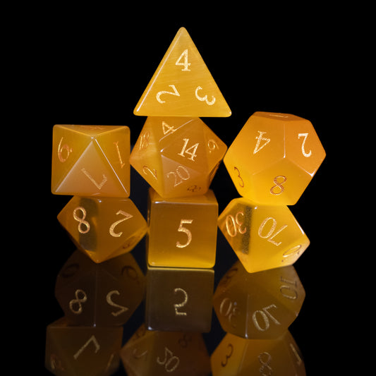 yellow cat's eye gemstone dnd dice set